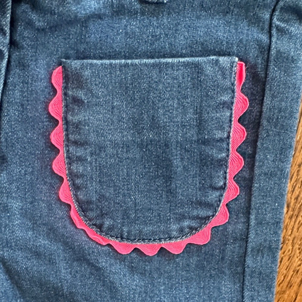 Jacadi Paris Blue Jeans with Pink Trim Ruffle Pocket Detail - Picture 7 of 15